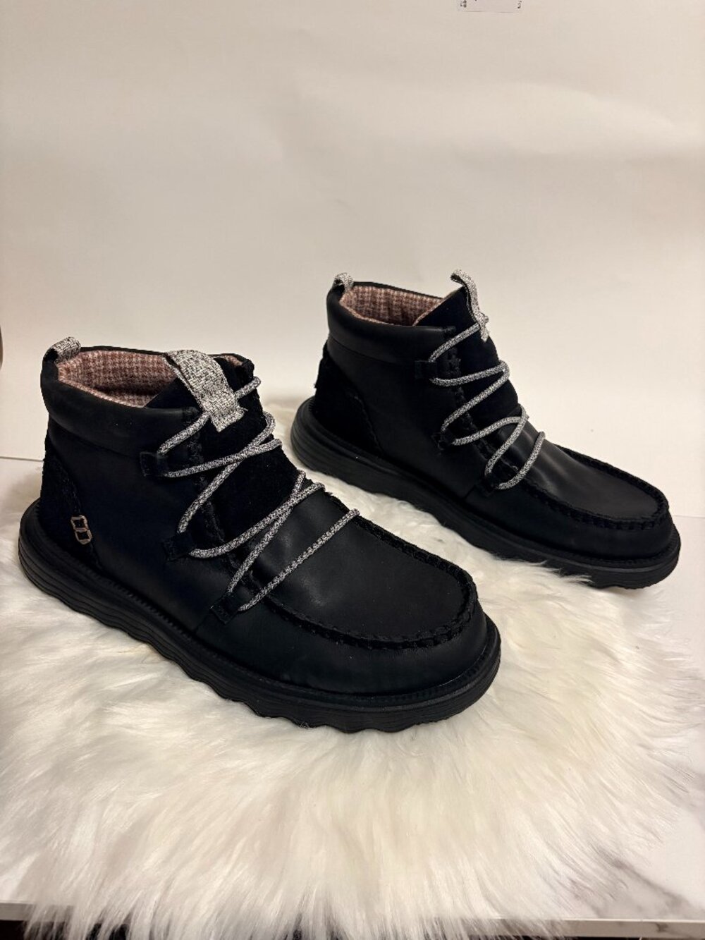 Hey Dude Black Mid Booties Chukka Boots Lace-Up Comfort Shoes | NWOT